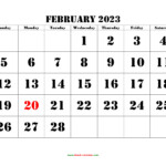 Free Download Printable February 2023 Calendar Large Font Design