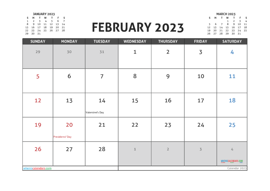 Free February 2023 Calendar Printable Cute PDF And Image 