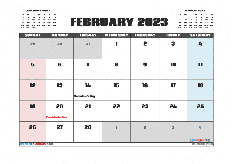Free February 2023 Calendar Printable Cute PDF And Image 
