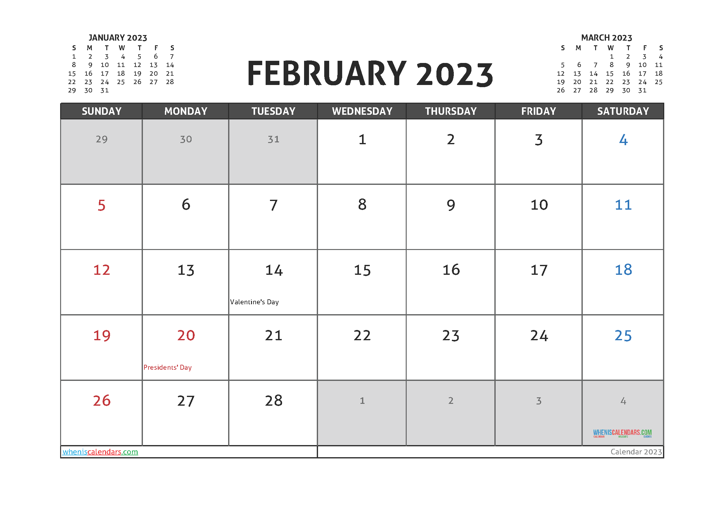 Free February 2023 Calendar Printable Cute PDF And Image