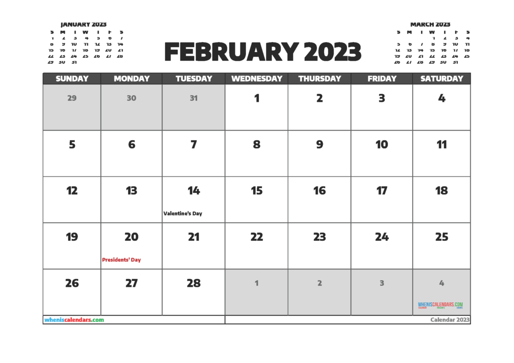 Free February 2023 Calendar Printable Cute PDF And Image 