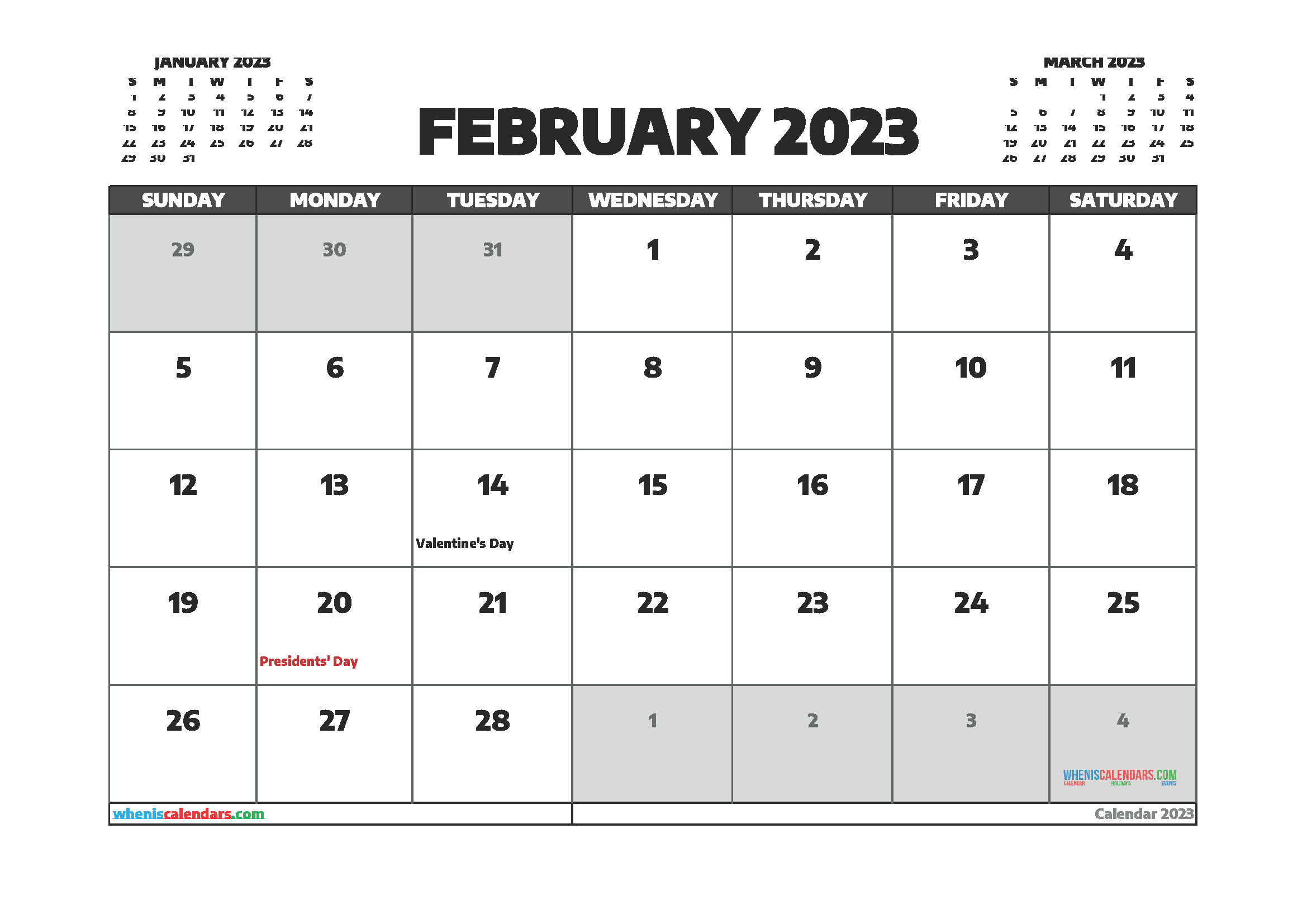 Free February 2023 Calendar Printable Cute PDF And Image