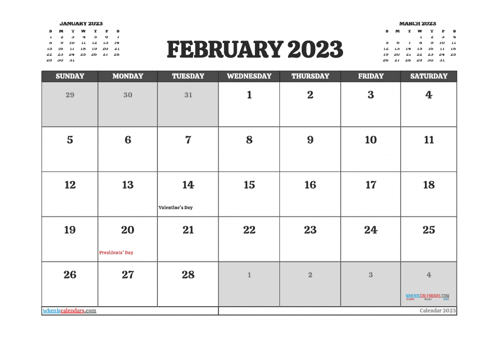 Free February Blank Calendar 2023 PDF And Image 