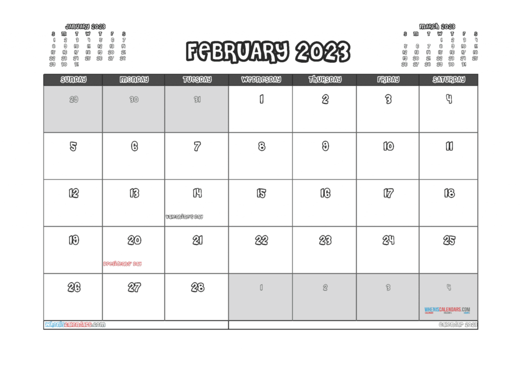 Free February Calendar 2023 With Holidays PDF And Image 