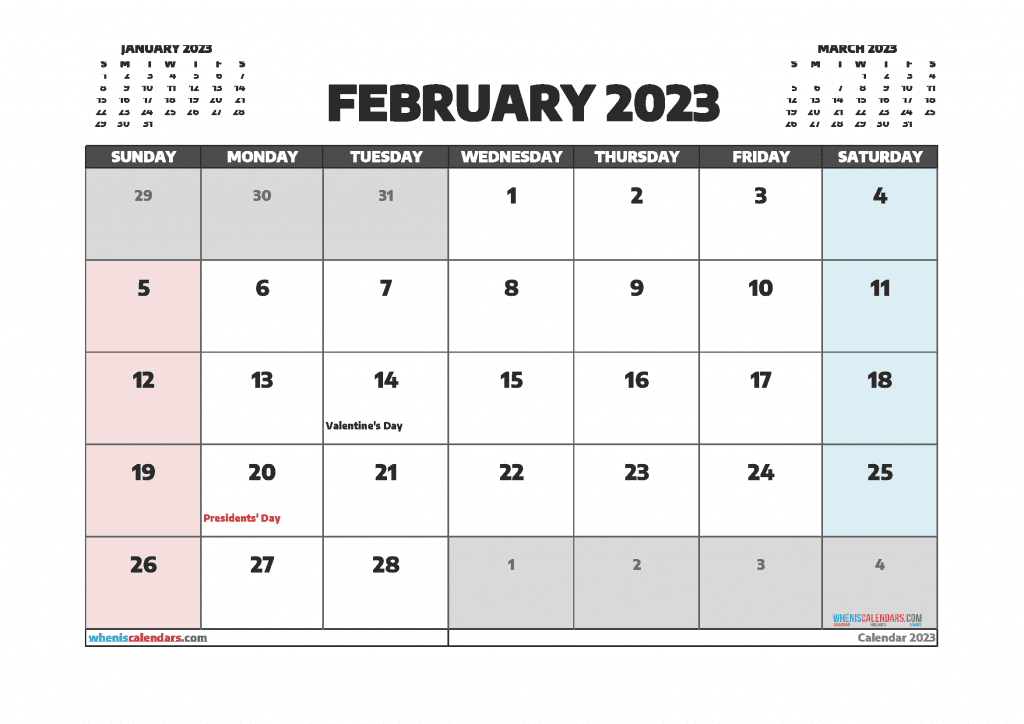 Free February Calendar 2023 With Holidays PDF And Image 