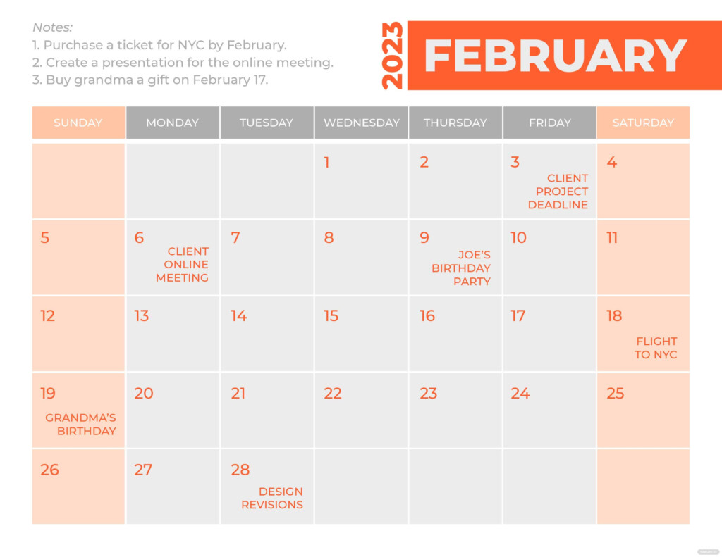 Free Free Simple February 2023 Calendar Template Google Docs 