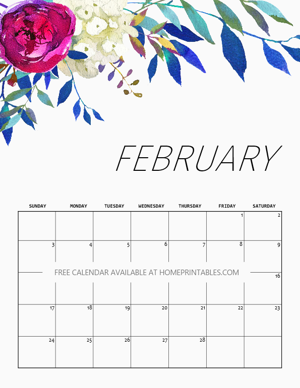 FREE Printable Calendar 2019 In Beautiful Florals