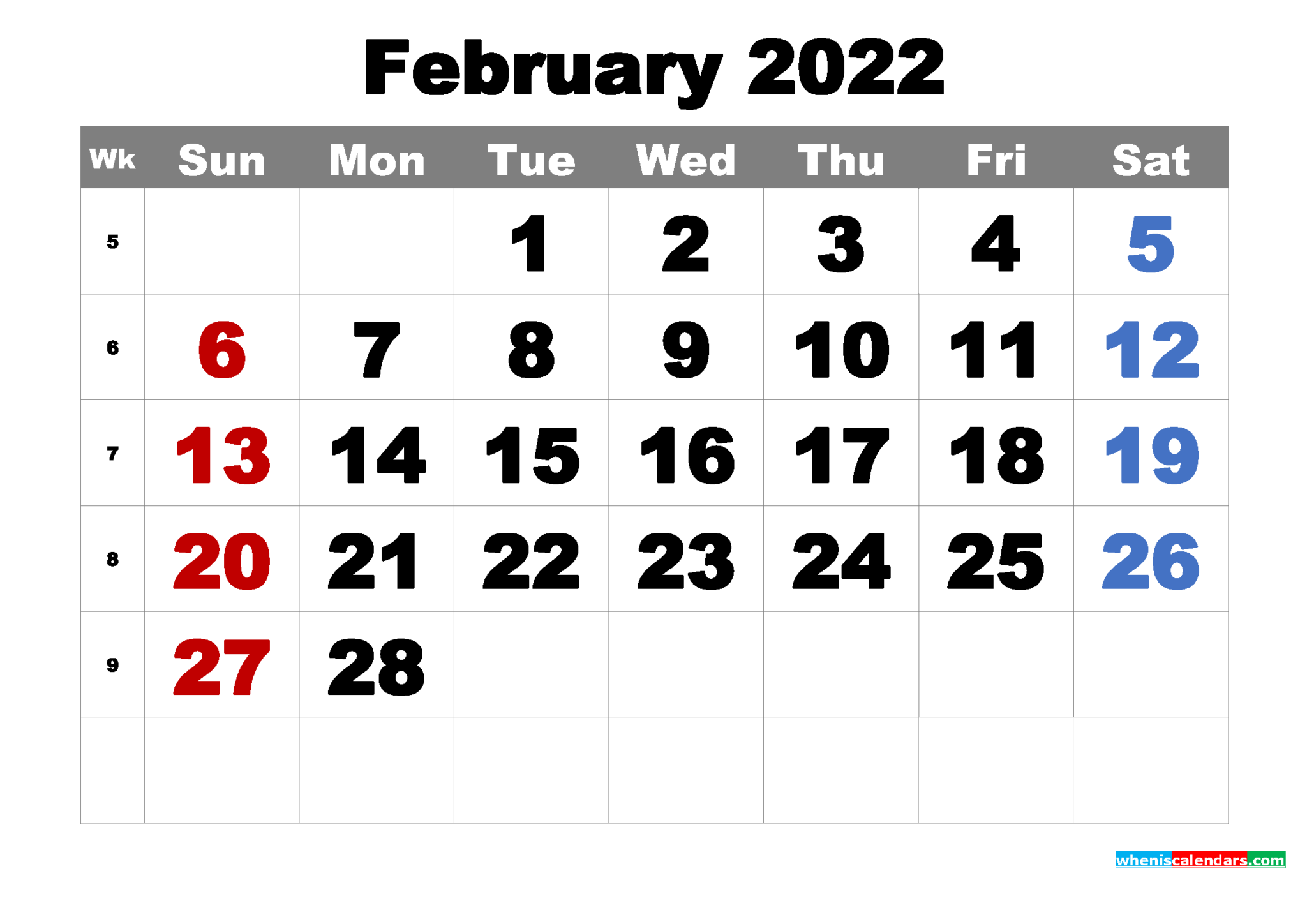 Free Printable February 2022 Calendar Word PDF Image Free Printable