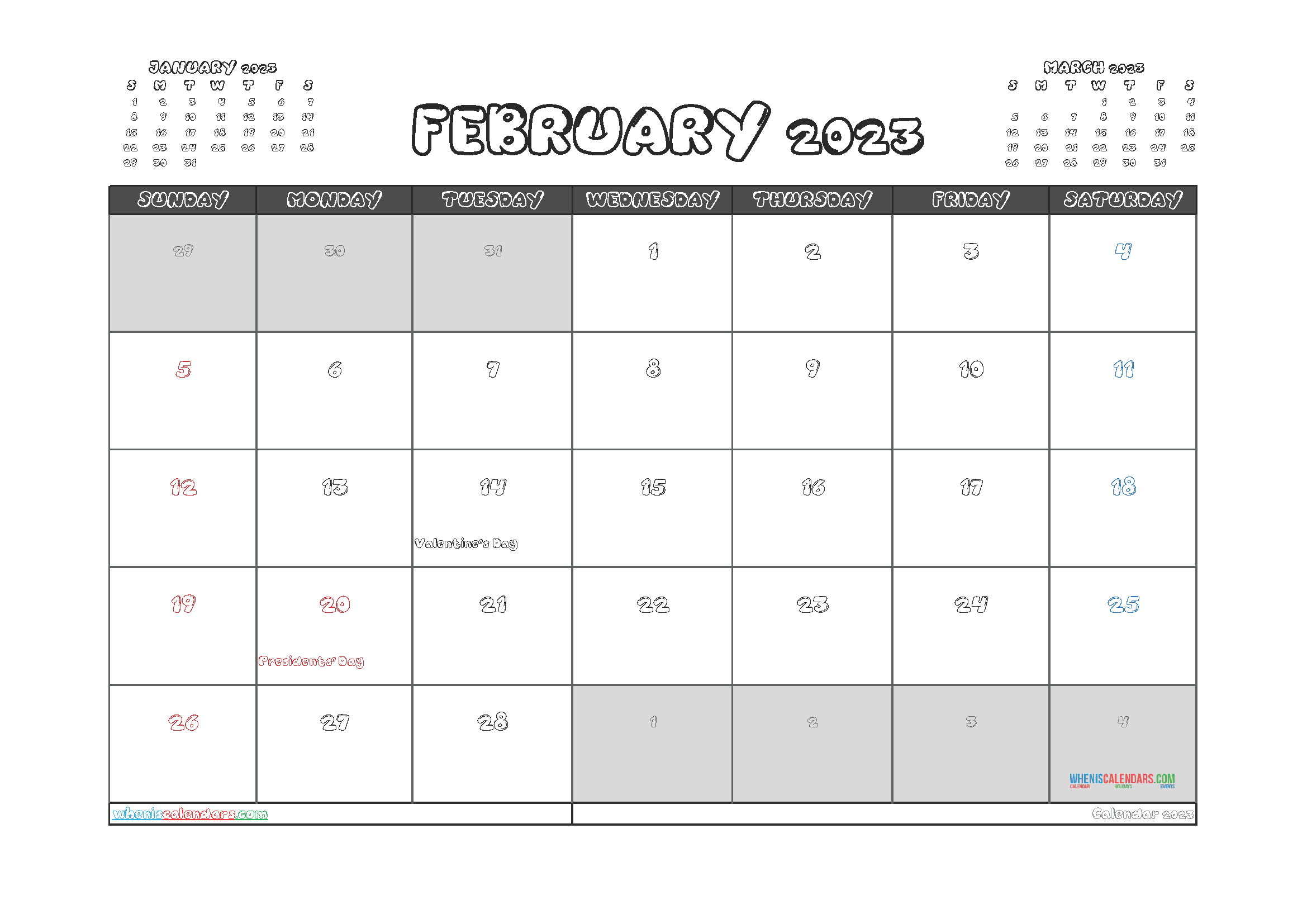 Free Printable February 2023 Calendar 12 Templates