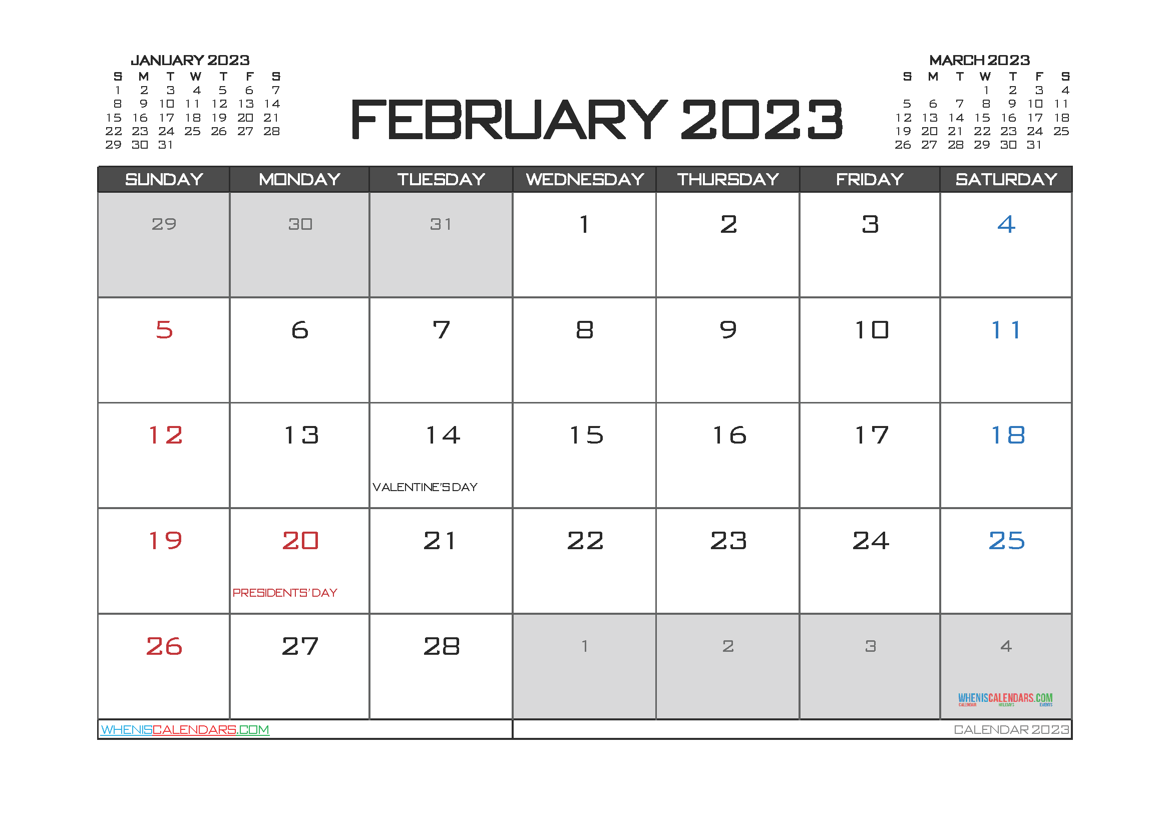 Free Printable February 2023 Calendar 12 Templates