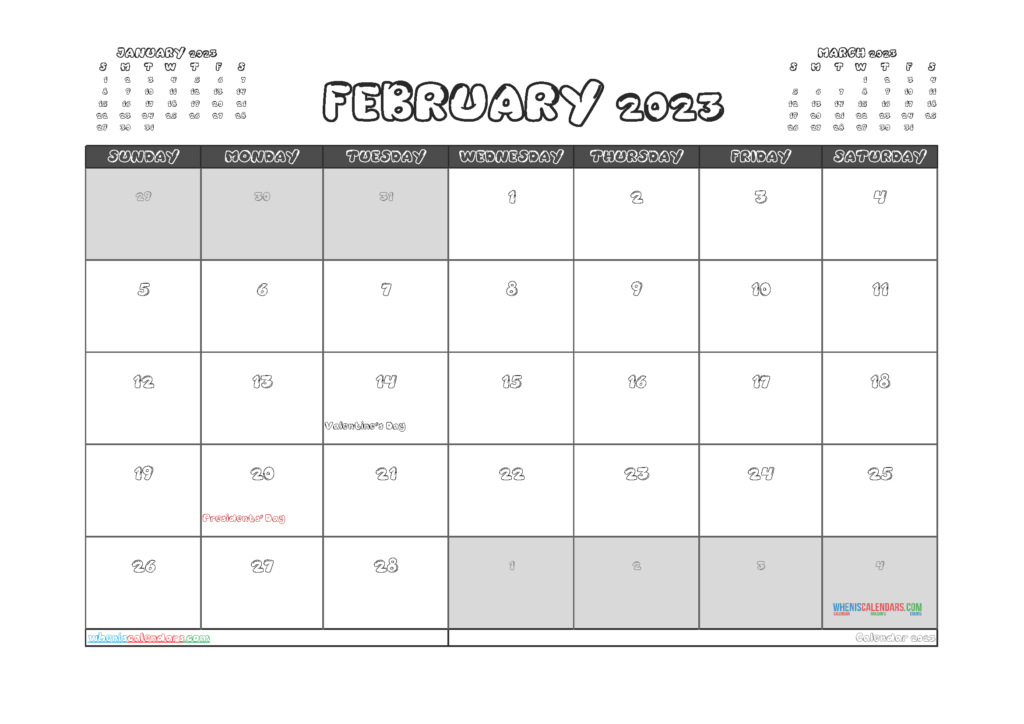 Free Printable February 2023 Calendar PDF And Image 