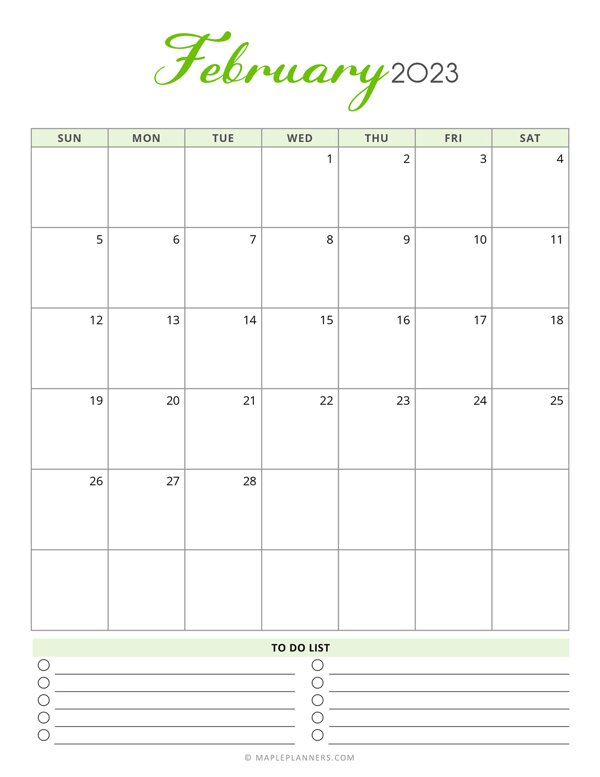 Free Printable February 2023 Monthly Calendar Vertical