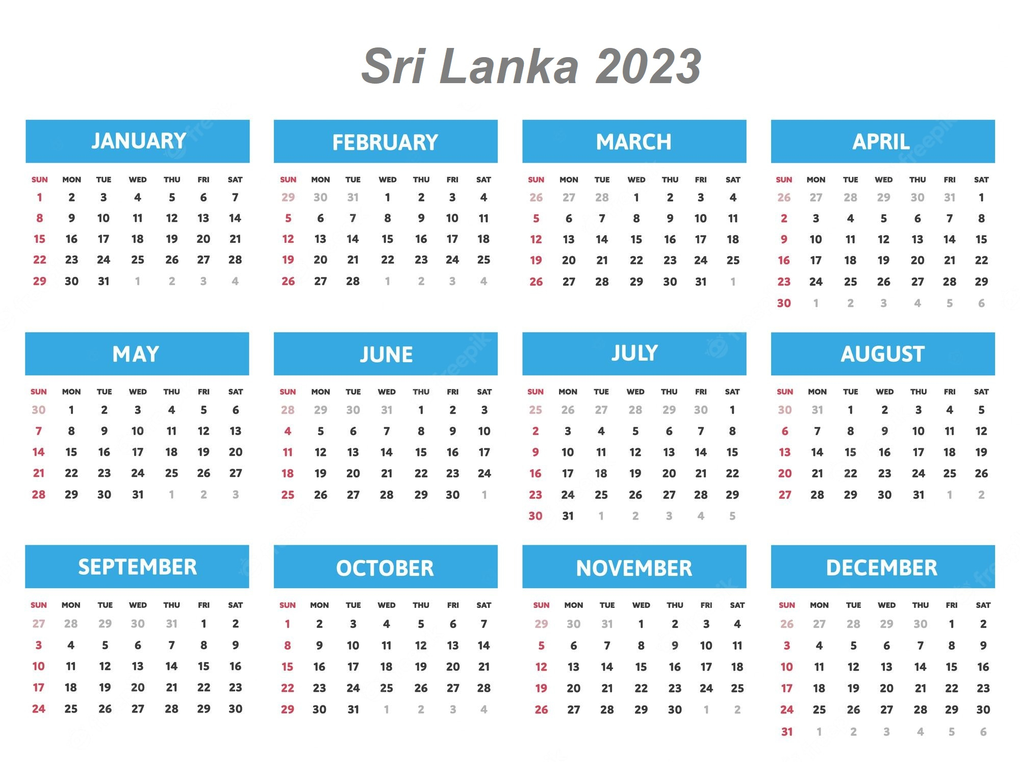 Free Printable Sri Lanka 2023 Calendar With Holidays PDF