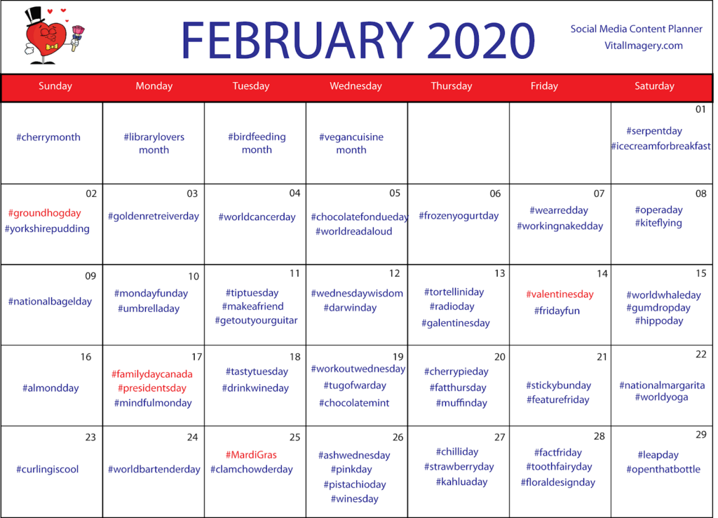 Free Social Media Content Calendar February 2020