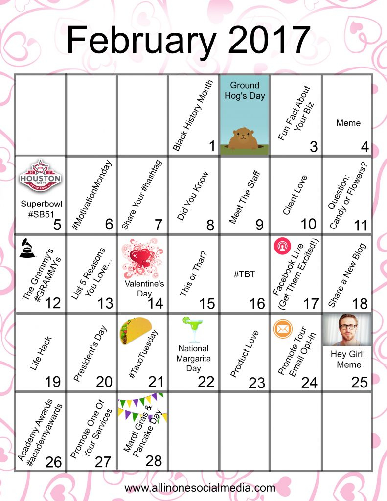  FREEBIE February Social Media Content Calendar All In One Social Media