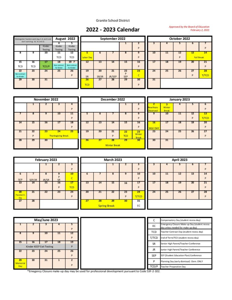 Granite School District Calendar 2022 2023 In PDF