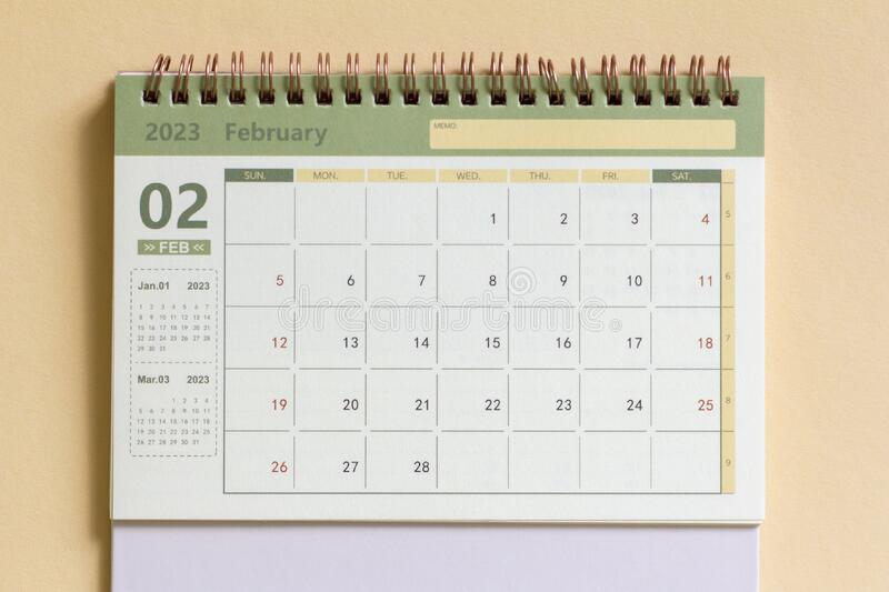 Hello February Desktop Calendar For Planning For February 2023 Stock 