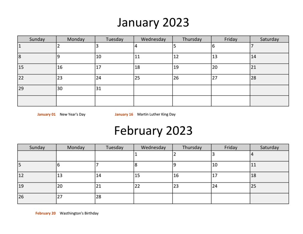 January And February 2023 Calendar Calendar Dream