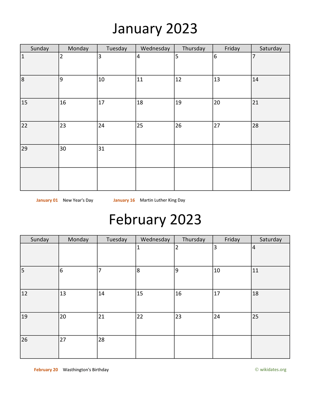 January And February 2023 Calendar WikiDates