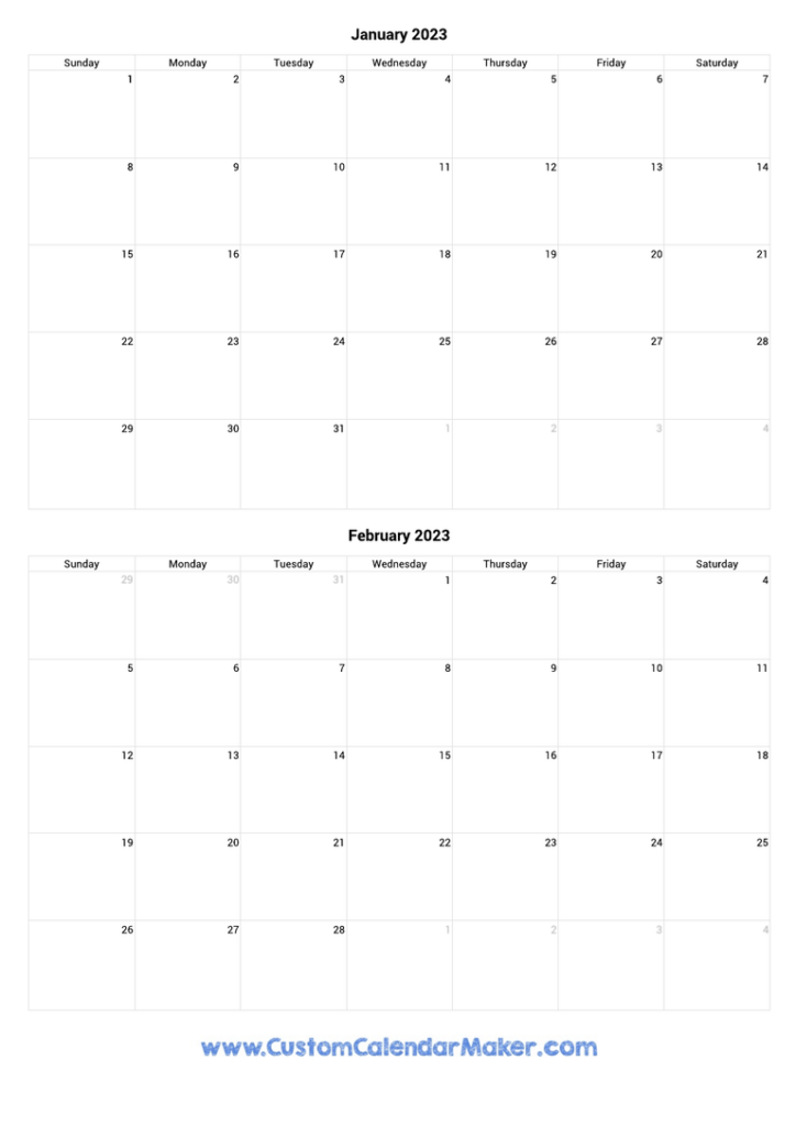 January And February 2023 Printable Calendar Template