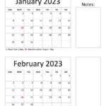 January February 2023 Calendar Printable Template Notes Holidays PDF