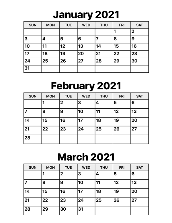 January February And March 2021 Calendar Calendar Options