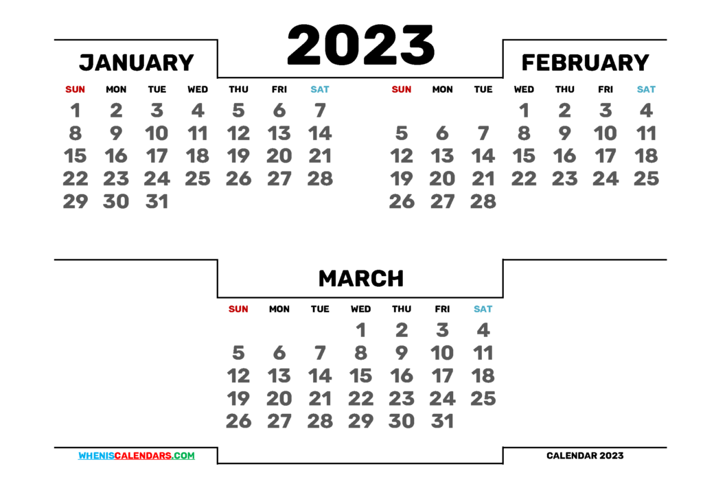 January February March 2023 Calendar Printable In 2021 Calendar 