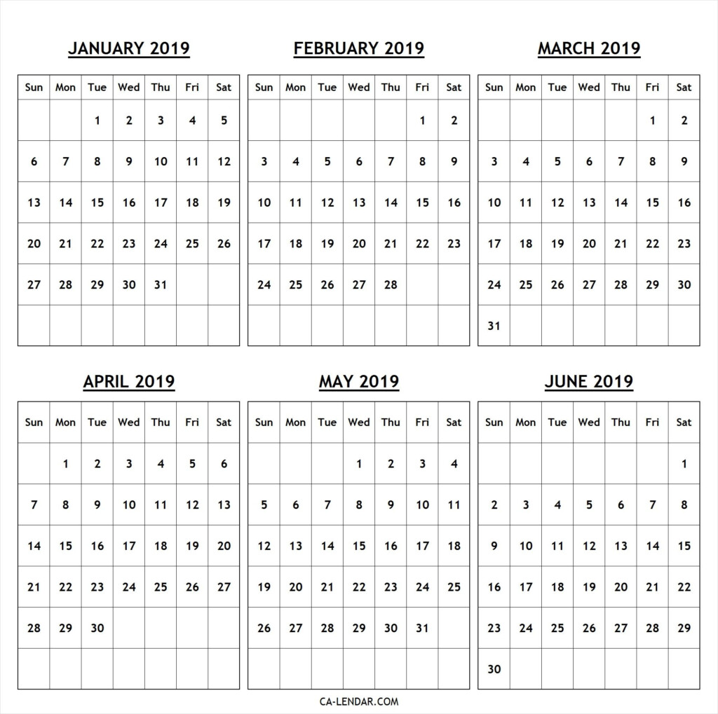 January February March April May June 2019 Calendar Free Printable 