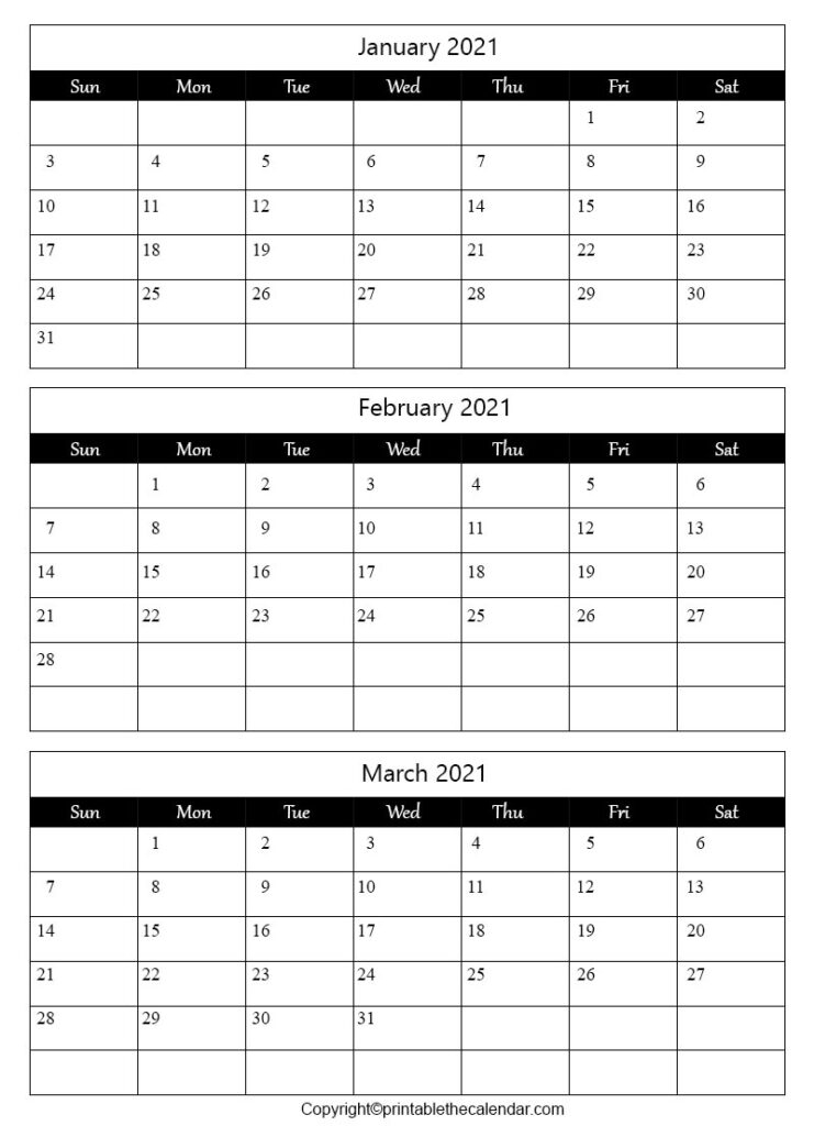 January February March Calendar 2021 Printable The Calendar