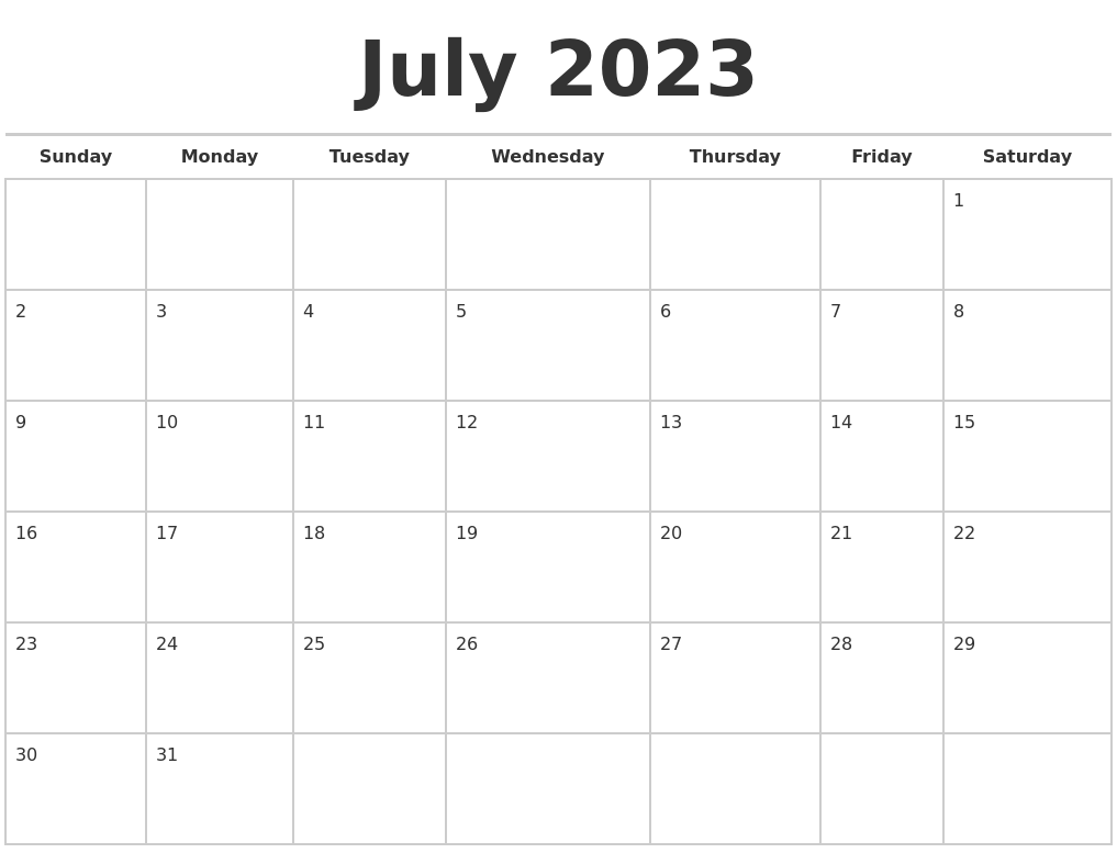 July 2023 Calendars Free