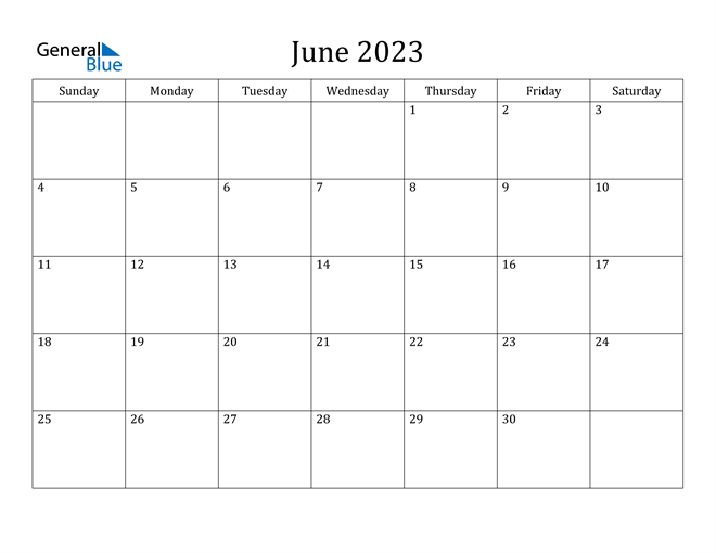 June 2023 Calendar PDF Word Excel