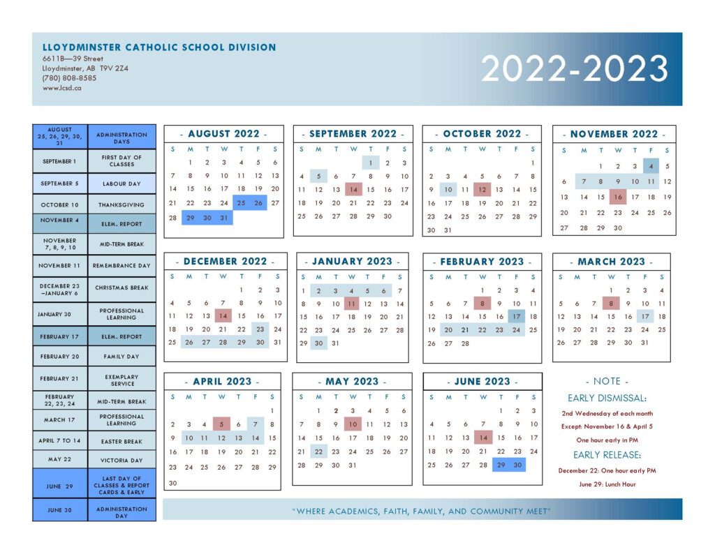 Lloydminster Catholic School Division Calendar 2023 PublicHolidays