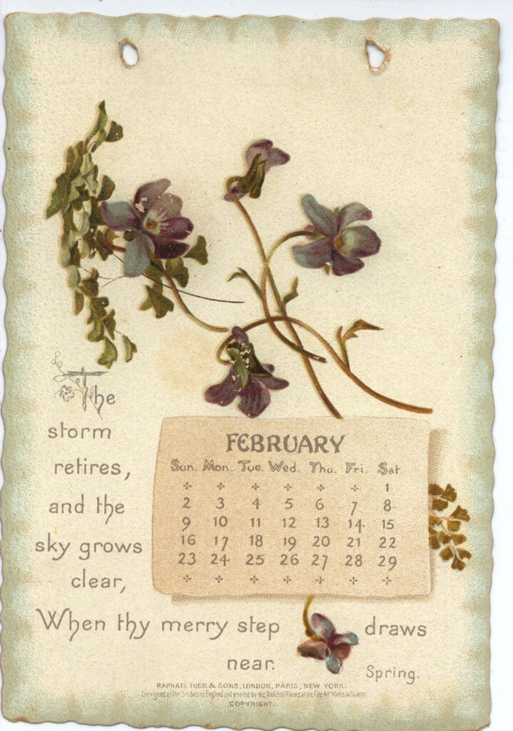 Longfellow 1896 February Vintage Calendar Flower Printable 