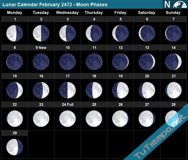 Lunar Calendar February 2472 Moon Phases