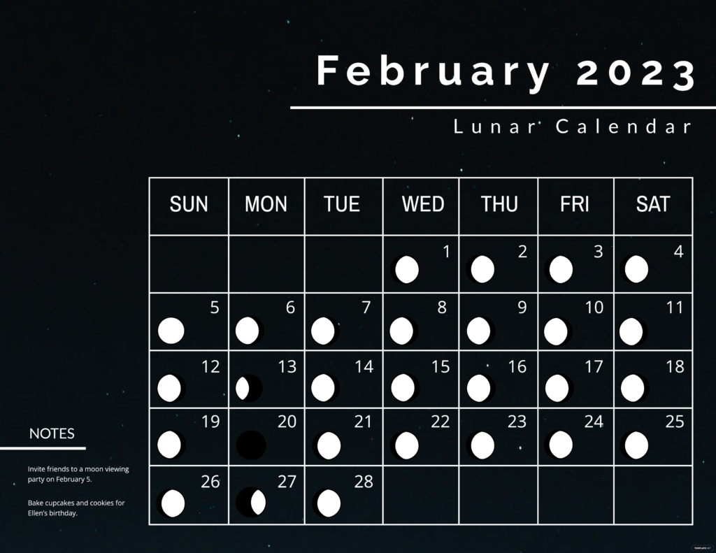 Lunar Calendar January 2023 Illustrator Word PSD Template
