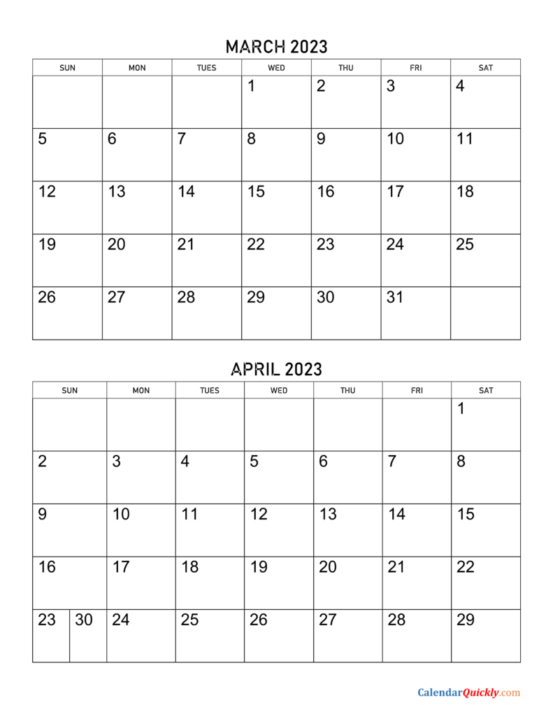 March And April 2023 Calendar Calendar Quickly