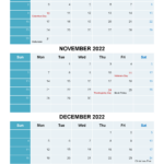 October November December 2022 Calendar With Holidays Printable Four