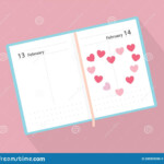 Open Calendar With 14 February Valentine s Day Date And Heart Stock