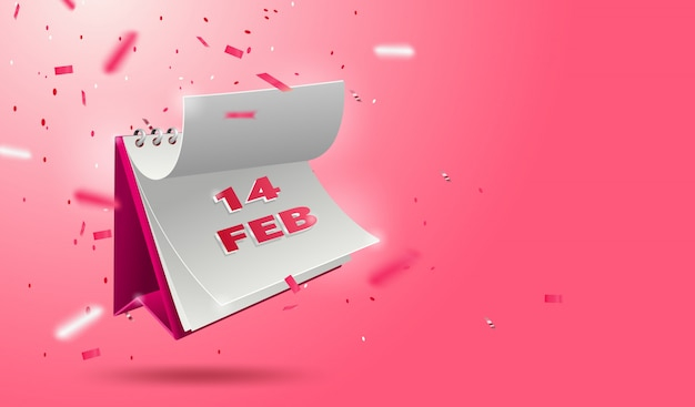 Premium Vector Valentine s Day Banner With Open 3d Calendar 14 