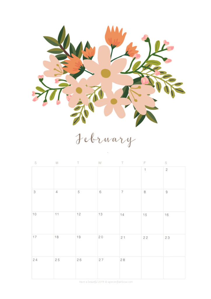 Printable February 2019 Calendar Monthly Planner 2 Designs Flowers 
