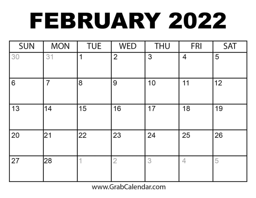 Printable February 2022 Calendar