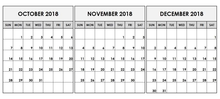 Q4 2018 Calendar Printable November Calendar September Calendar 