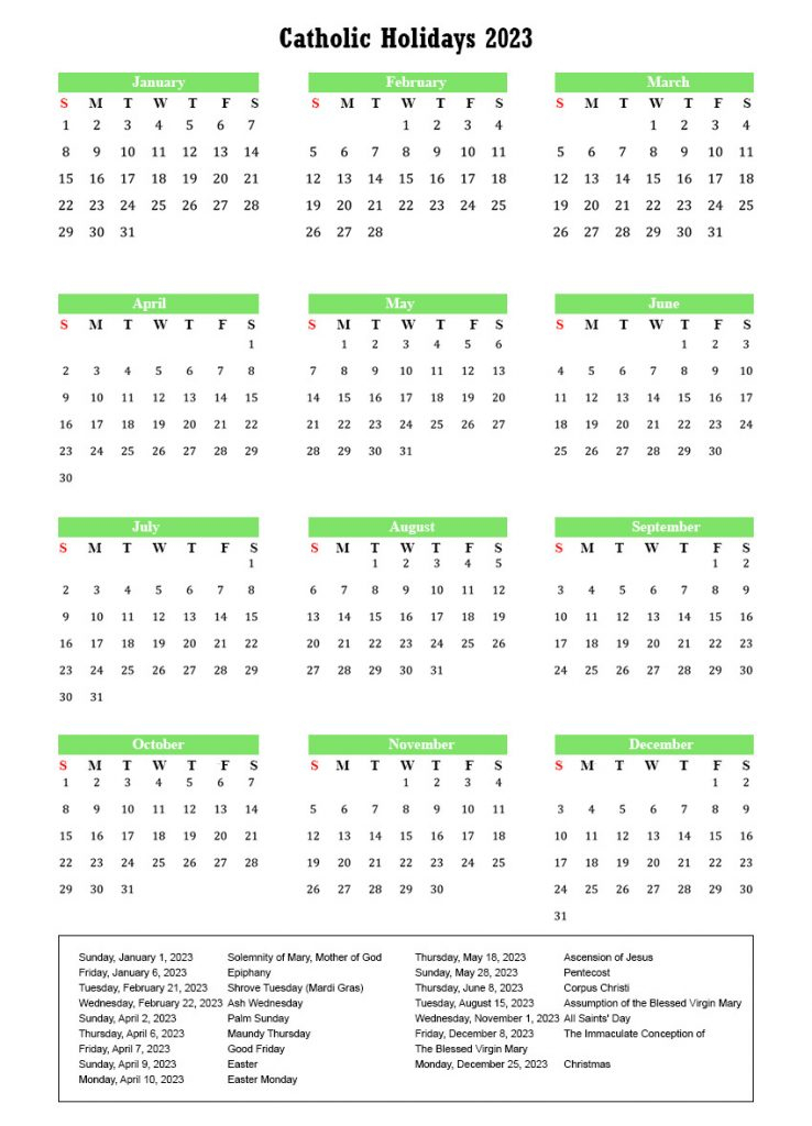 Roman Catholic Holidays 2023 With Catholic Calendar