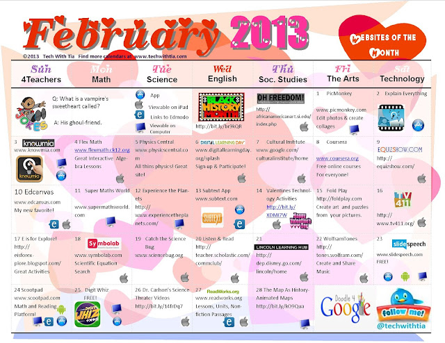 TECH WITH TIA February 2013Calendar Black History Month Calendar