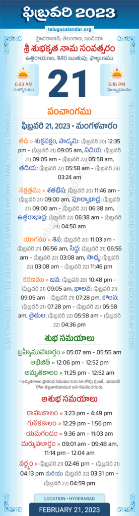 Telangana Panchangam February 21 2023 Telugu Calendar Daily