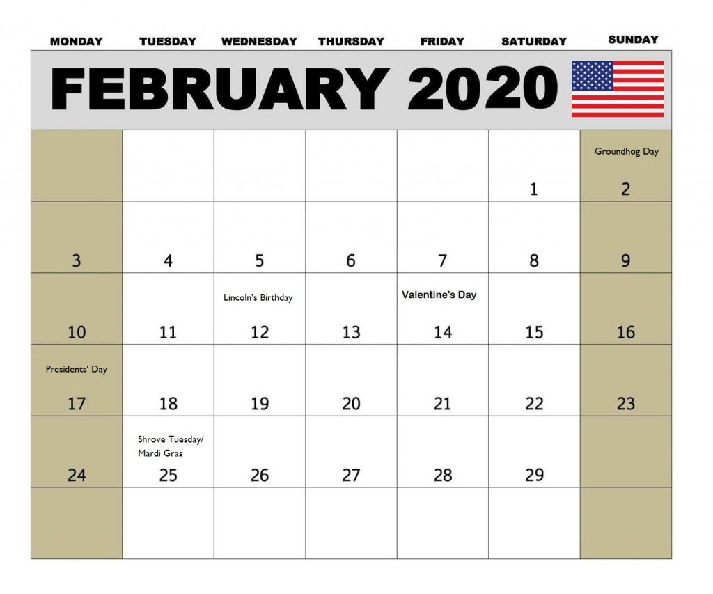 USA February 2020 Federal Holidays Calendar Holiday Calendar Federal 