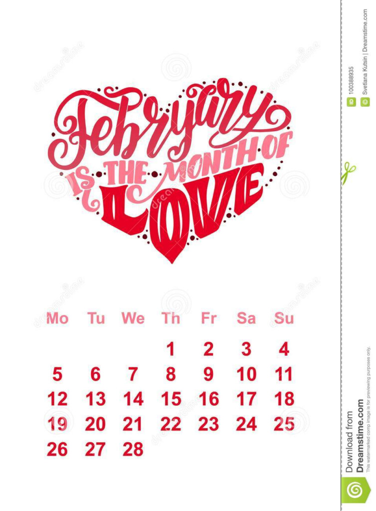 Vector Calendar For February Hand Drawn Lettering Quote For Calendar 