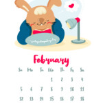 Vertical Vector Calendar For February 2023 With Cute Cartoon Reading