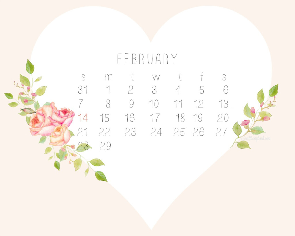 Watercolor Desktop Calendar For February